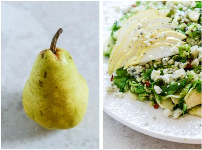 maple bacon brussels, pear and blue cheese salad I howsweeteats.com