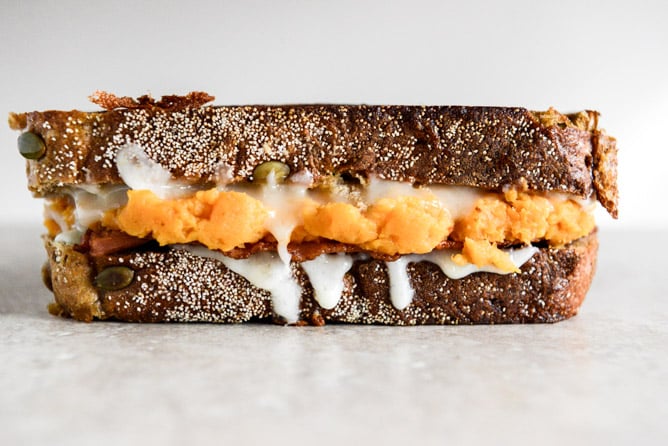 Leftover Sweet Potato Casserole, Brie and Bacon Grilled Cheese I howsweeteats.com