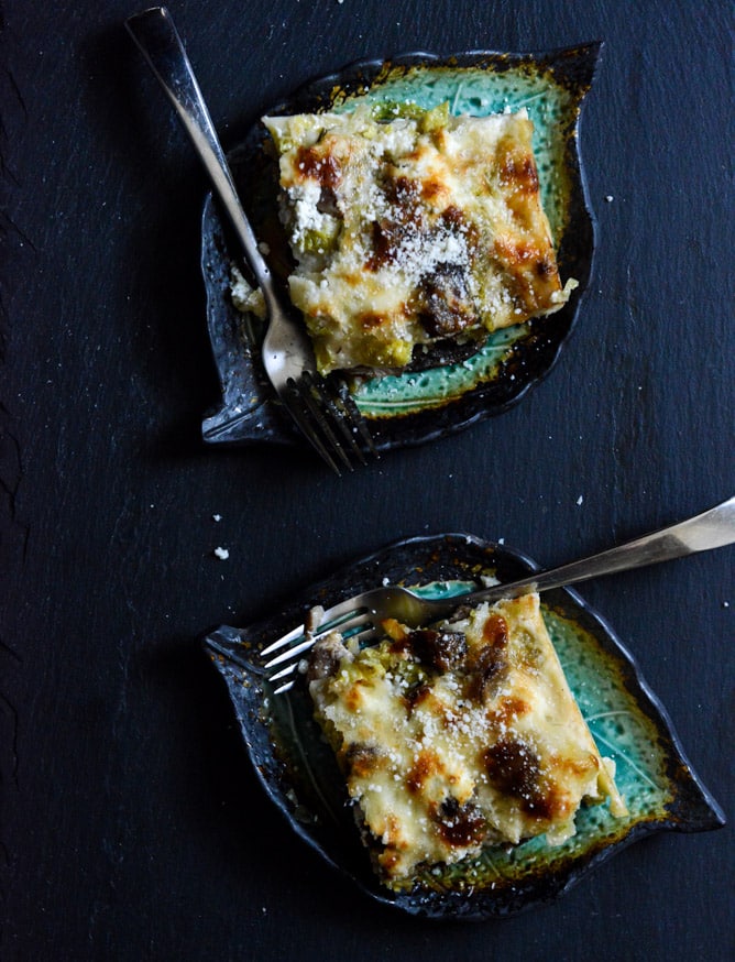 cheesy brussels sprouts lasagna I howsweeteats.com