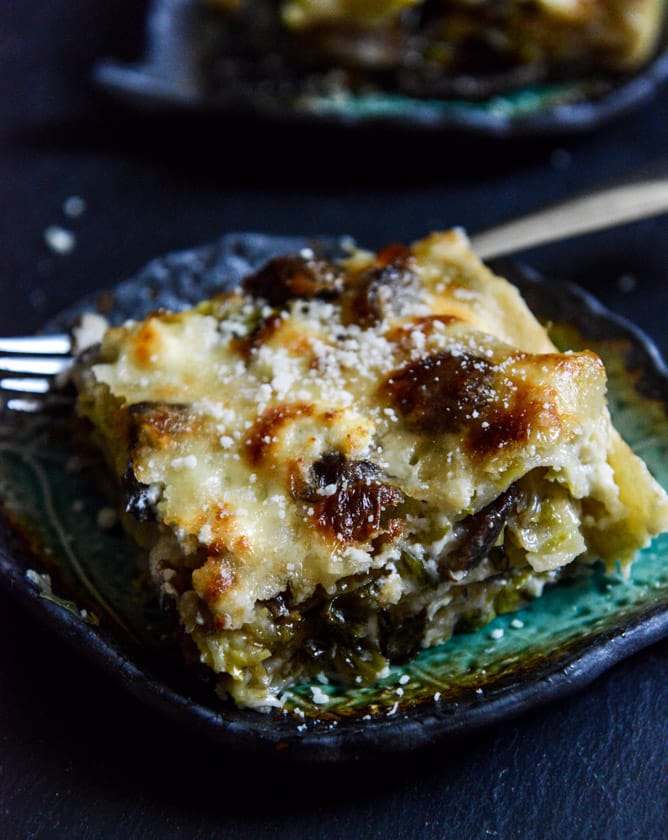 cheesy brussels sprouts lasagna I howsweeteats.com