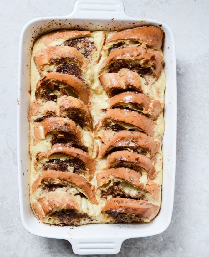 Cinnamon Sugar Sourdough French Toast Bake with Whipped Yogurt Topping I howsweeteats.com