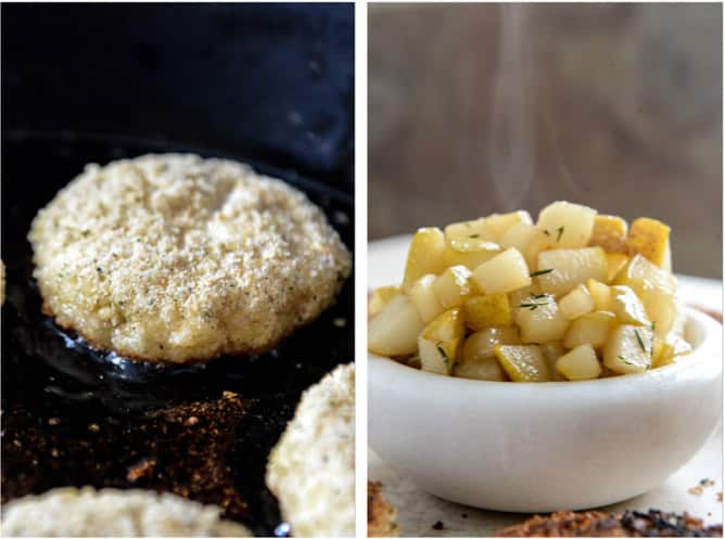 Crispy Goat Cheese Risotto Cakes with Vanilla Salted Winter Pears I howsweeteats.com