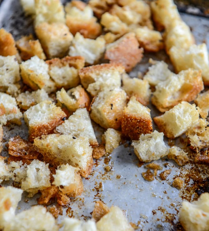 Warm Brussels Caesar with Bacon Ciabatta Croutons I howsweeteats.com