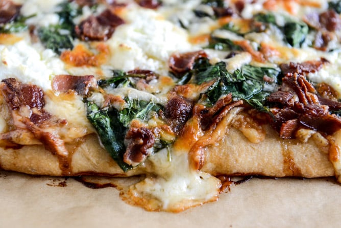 White Pizza with Spinach and Bacon I howsweeteats.com