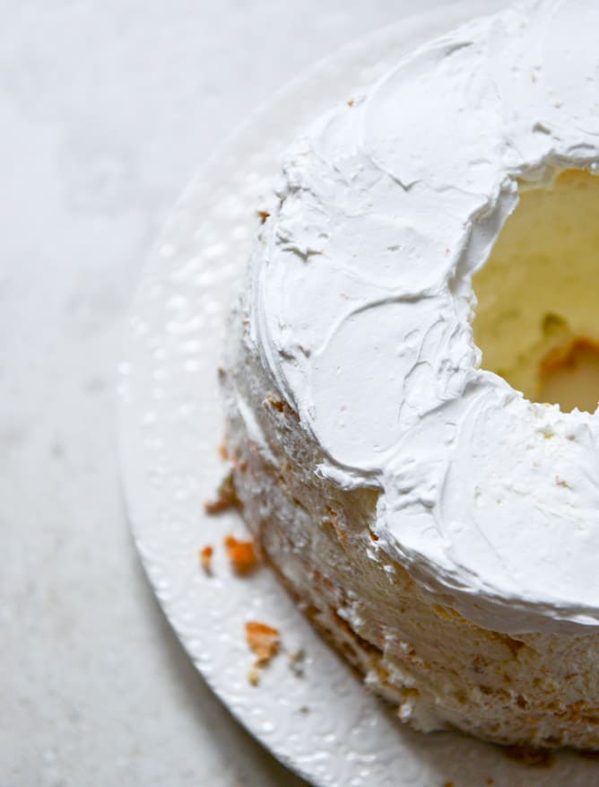Angel Food Layer Cake with Whipped Coconut Cream and Grapefruit Syrup I howsweeteats.com