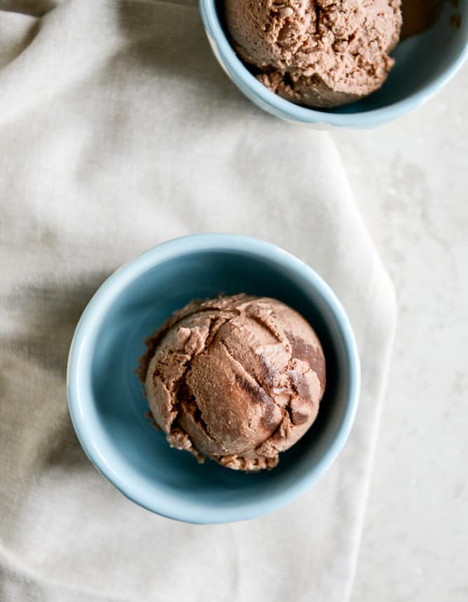 Milk Chocolate Goat Cheese Ice Cream with Ganache Fudge Chunks I howsweeteats.com