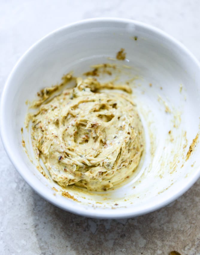 Crisp Skillet Sea Bass with Pistachio Butter I howsweeteats.com