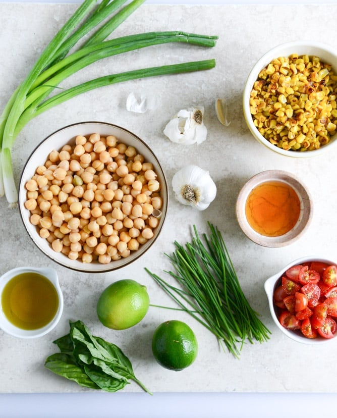 summer chickpea salad with honey garlic lime vinaigrette I howsweeteats.com