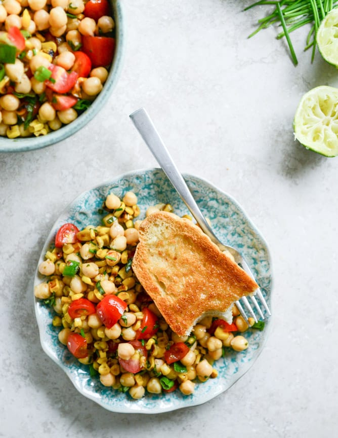 summer chickpea salad with honey garlic lime vinaigrette I howsweeteats.com 
