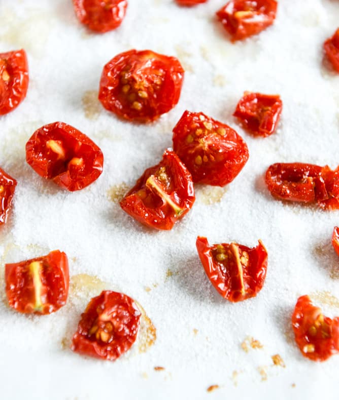 vanilla cornmeal cake with candied cherry tomatoes I howsweeteats.com