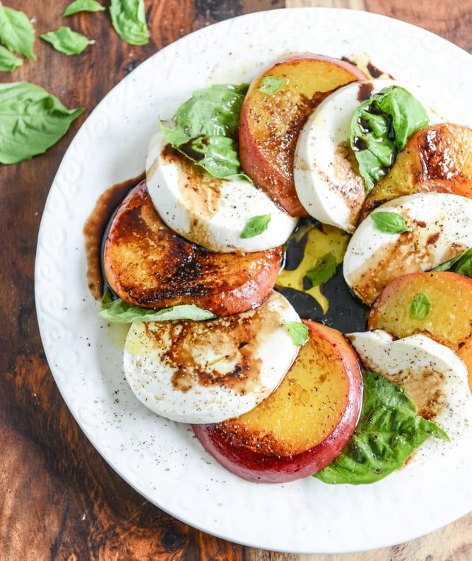 caramelized peach caprese with smoked sea salt I howsweeteats.com