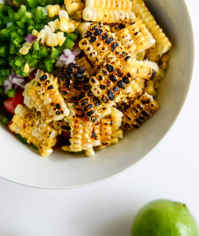 Mini Roasted Poblano Risotto Cakes with Grilled Corn Salsa I howsweeteats.com