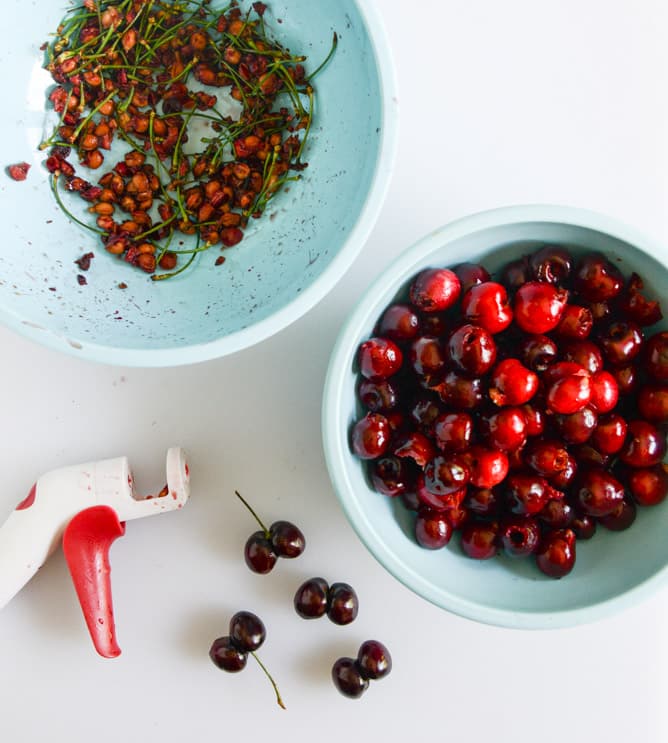 sweet cherry pie with amaretto whipped cream I howsweeteats.com