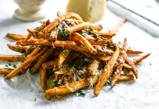 herb salted garlic parmesan french fries I howsweeteats.com