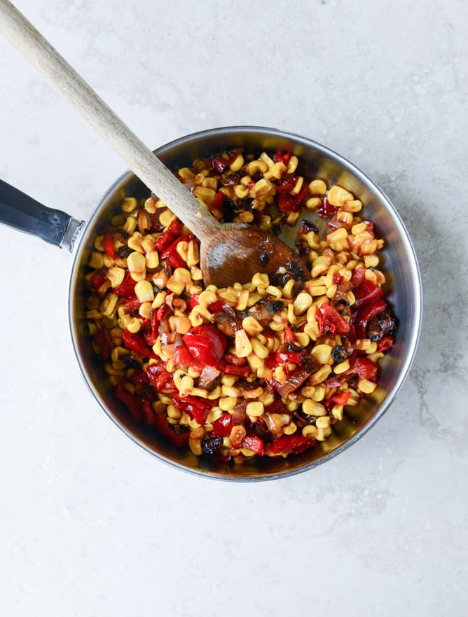 garlic butter salmon with caramelized shallot corn relish I howsweeteats.com