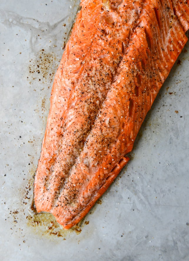 garlic butter salmon with caramelized shallot corn relish I howsweeteats.com