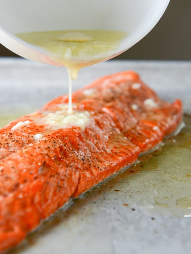 garlic butter salmon with caramelized shallot corn relish I howsweeteats.com