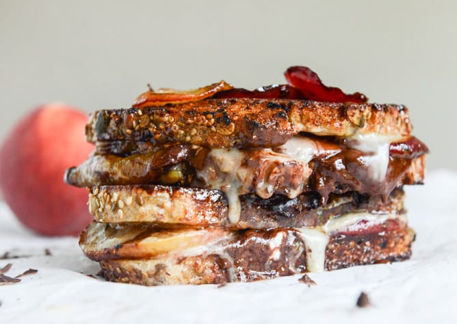 caramelized peach, mascarpone + chocolate grilled cheese I howsweeteats.com