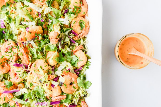 lightened up bang bang shrimp with napa cabbage slaw I howsweeteats.com