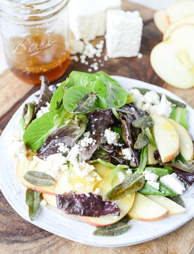 honeycrisp salad with crispy sage and maple vinaigrette I howsweeteats.com