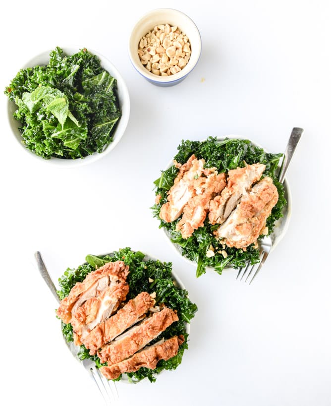 chili garlic kale salad... with fried chicken I howsweeteats.com