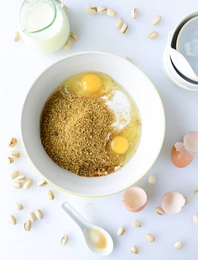 chocolate fudge pistachio cake donuts I howsweeteats.com