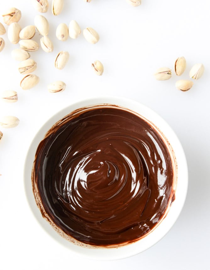 chocolate fudge pistachio cake donuts I howsweeteats.com