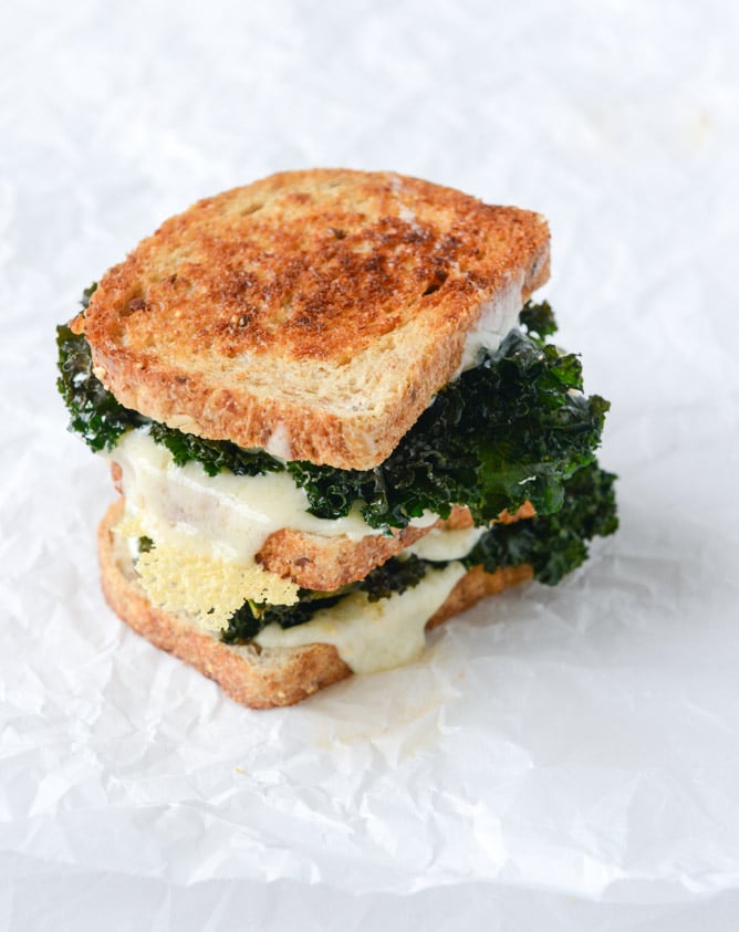crispy kale grilled cheese with fried eggs I howsweeteats.com