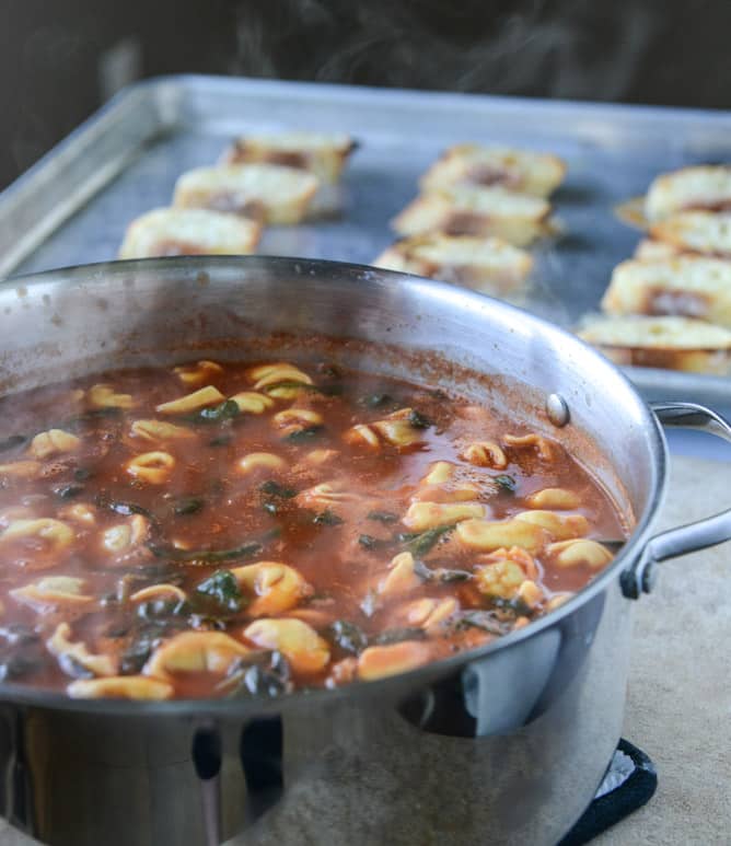 white bean tortellini soup with broiled havarti toasts I howsweeteats.com