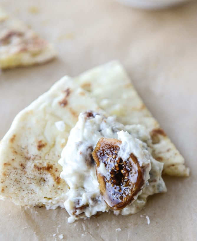 warm honey fig dip with blue cheese and garlic pitas I howsweeteats.com