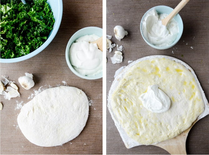 marinated kale and whipped ricotta pizza I howsweeteats.com