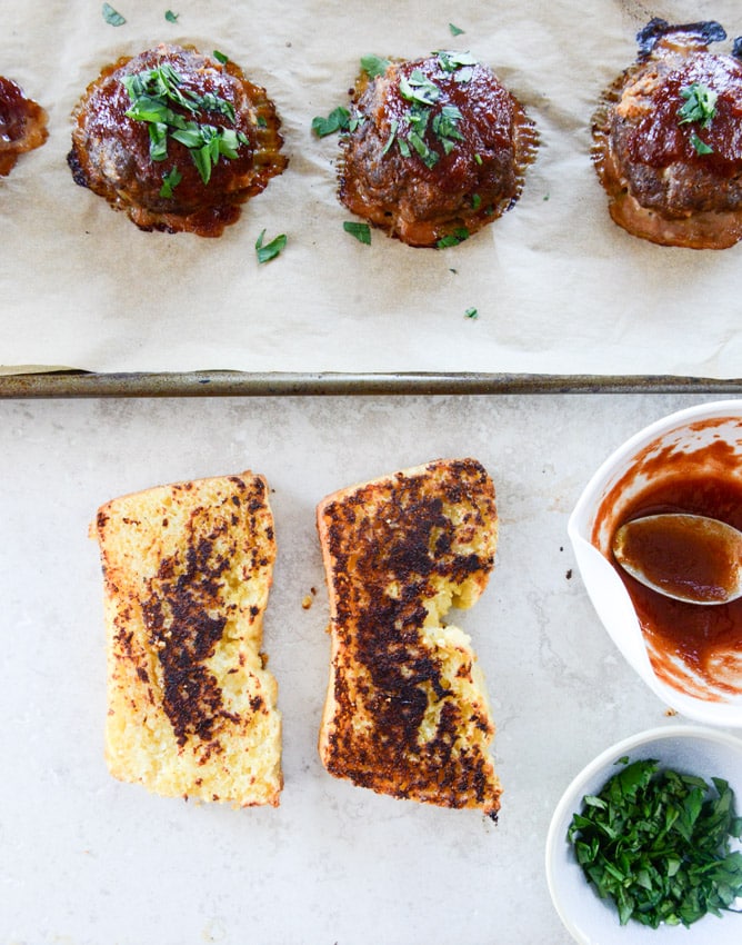 BBQ meatloaf and grilled fontina cornbread stacks I howsweeteats.com
