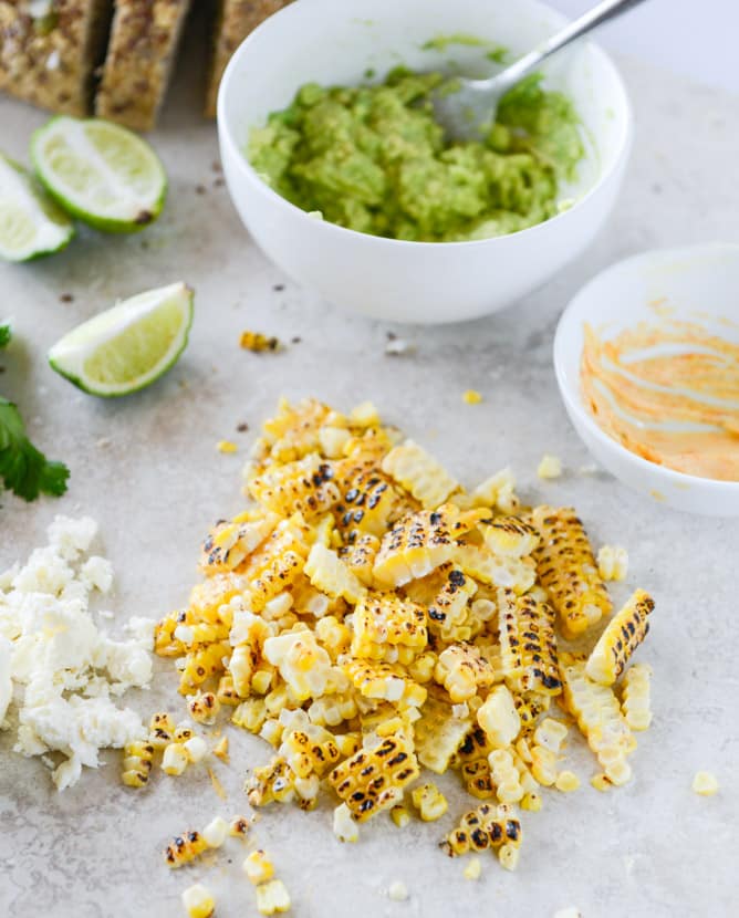 mexican grilled street corn avocado toast I howsweeteats.com