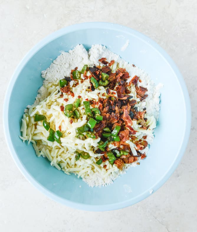 havarti breakfast biscuits with jalapeno, bacon and arugula I howsweeteats.com