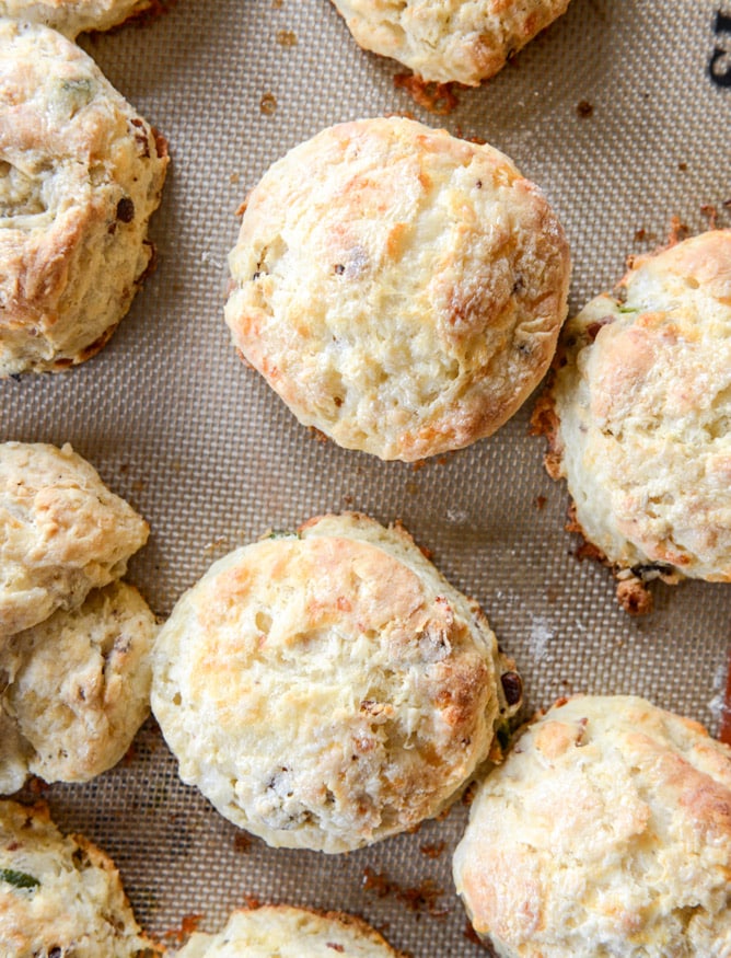 havarti breakfast biscuits with jalapeno, bacon and arugula I howsweeteats.com