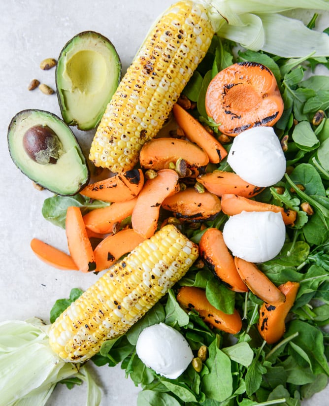 grilled apricot, sweet corn and arugula salad I howsweeteats.com