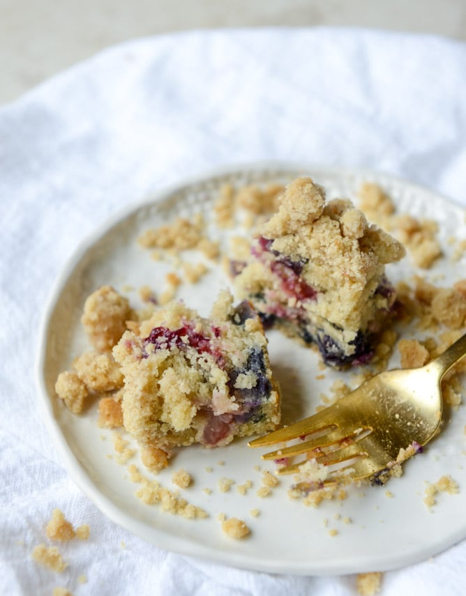 cherry berry buttermilk crumb cake I howsweeteats.com