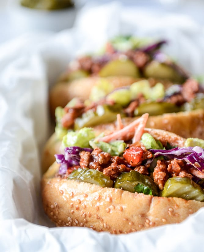 smoky sloppy joes with green chiles and greek yogurt slaw I howsweeteats.com