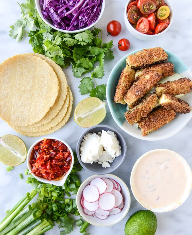 crispy zucchini tacos with cherry pepper crema I howsweeteats.com