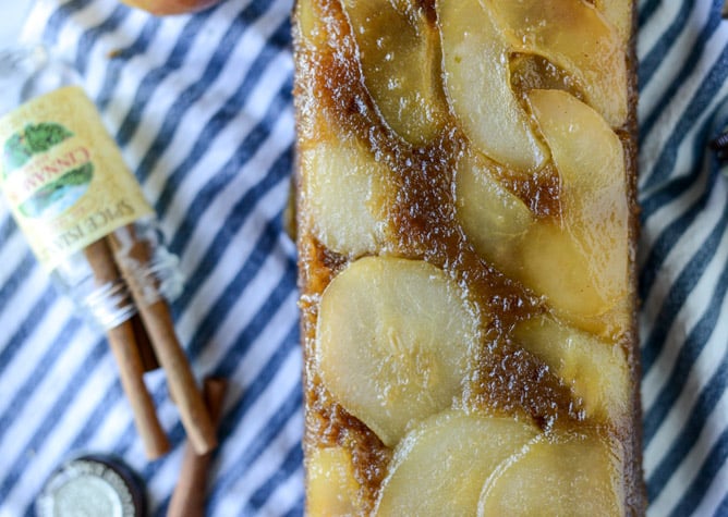 caramelized upside down pear bread I howsweeteats.com