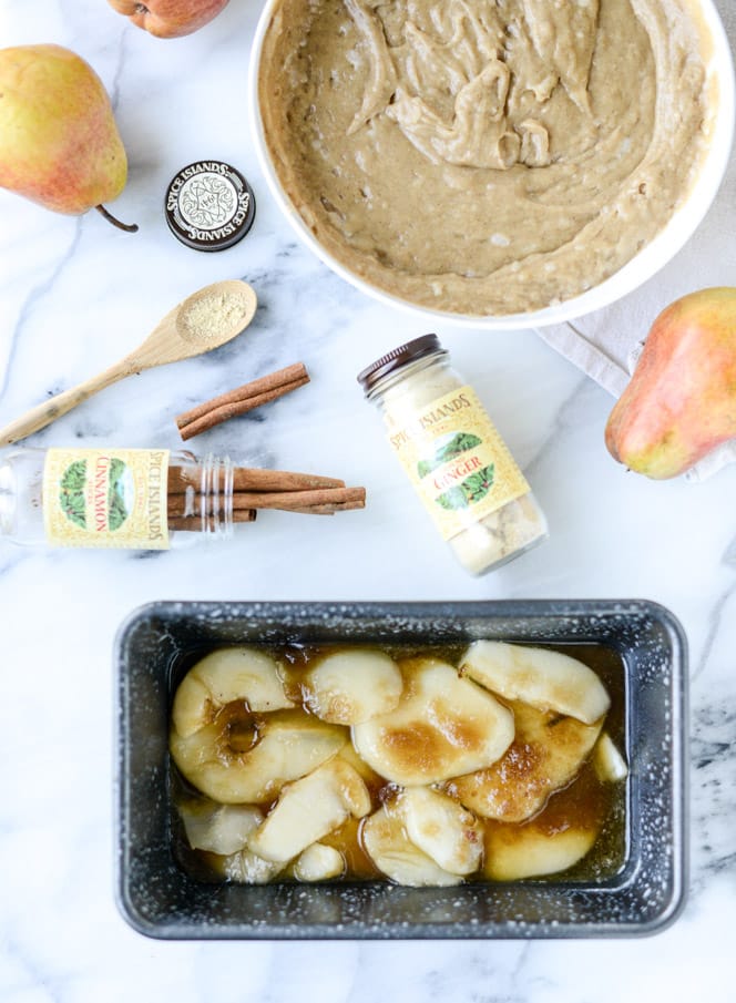 caramelized upside down pear bread I howsweeteats.com