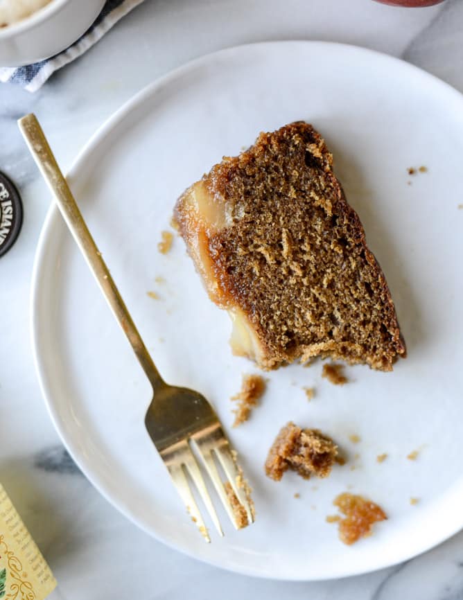 caramelized upside down pear bread I howsweeteats.com