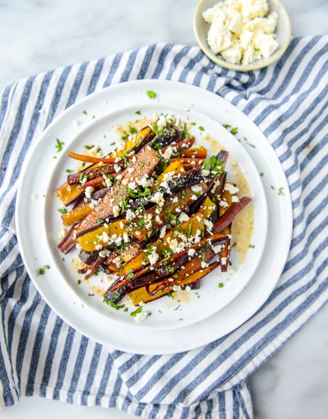 pomegranate roasted carrots with feta and brown butter I howsweeteats.com