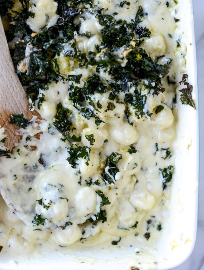 gnocchi mac and cheese with crispy kale I howsweeteats.com