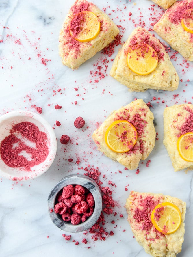 meyer lemon scones with raspberry crumbs I howsweeteats.com