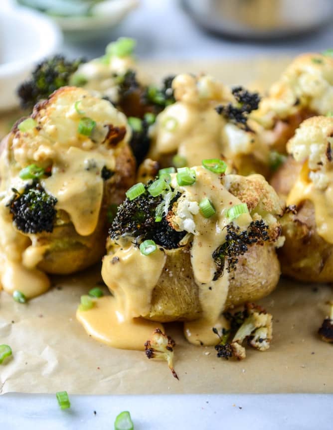 stuffed potatoes with butternut cheese sauce I howsweeteats.com