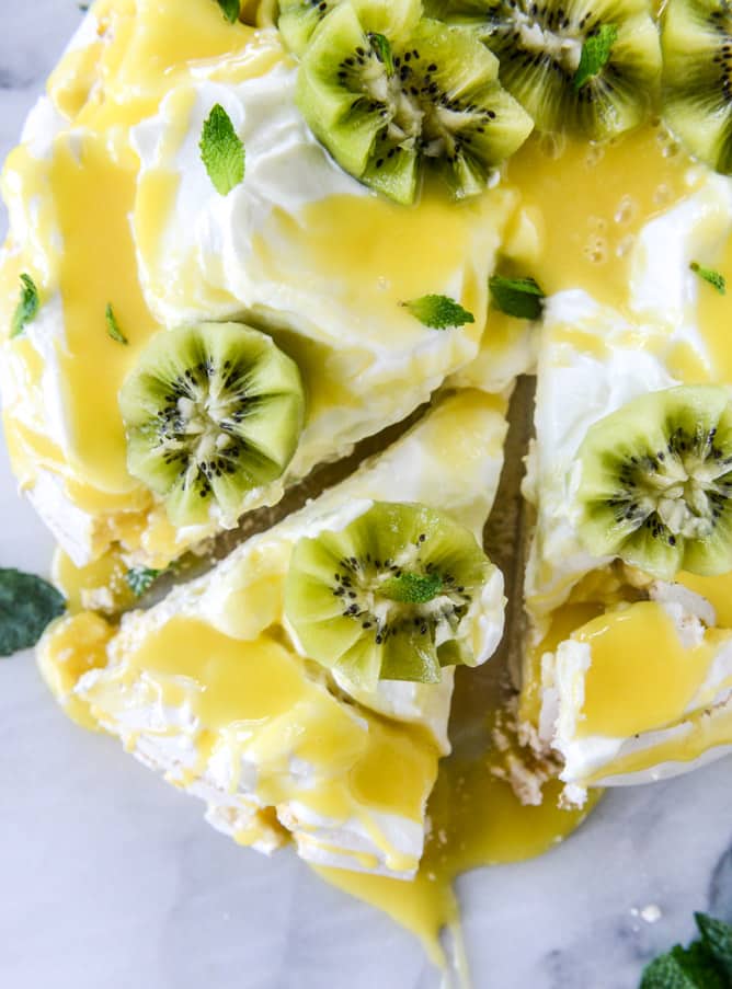 marshmallow pavlova with pineapple curd I howsweeteats.com