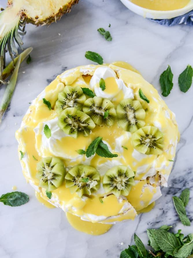 marshmallow pavlova with pineapple curd I howsweeteats.com