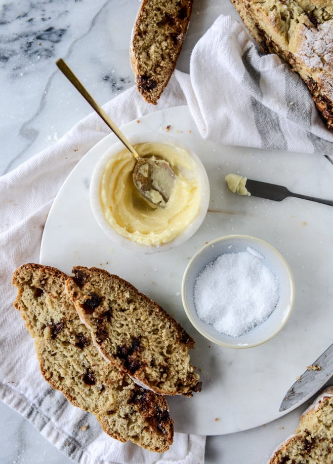 soda bread with milk chocolate and salted honey butter I howsweeteats.com
