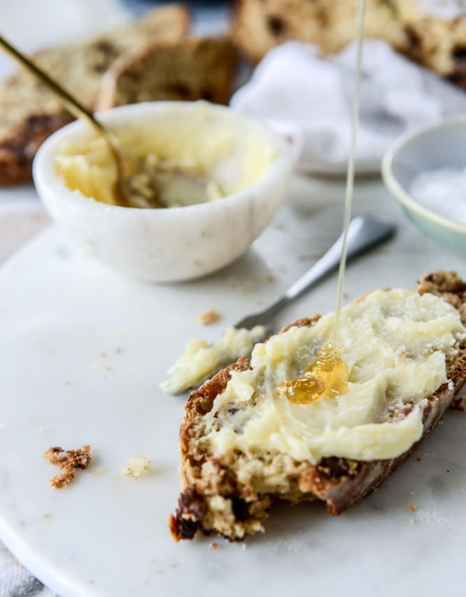 soda bread with milk chocolate and salted honey butter I howsweeteats.com